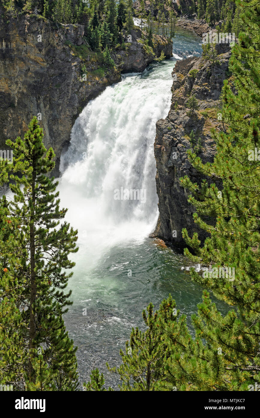 Dramatic, Upper Yellowstone Falls in Yellowstone Canyon of Yellowstone National Park in Wyoming Stock Photo