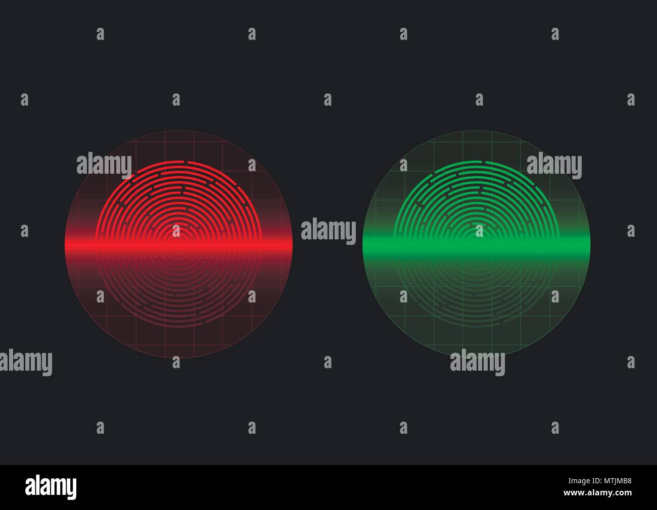Red and green fingerprints scanning technology. Vector illustration Stock Vector