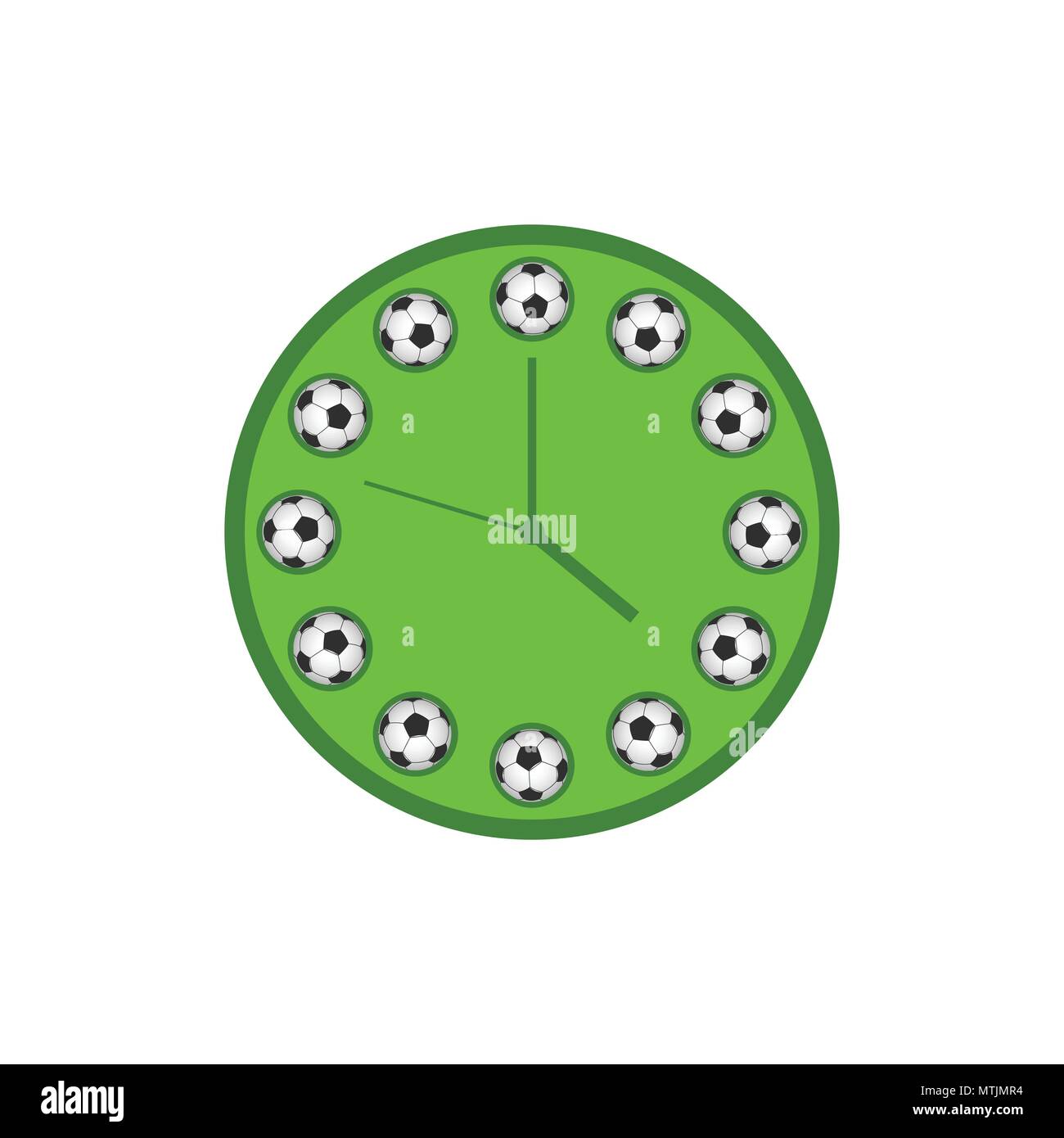 Football time. Green soccer clock, Vector illustration Stock Vector