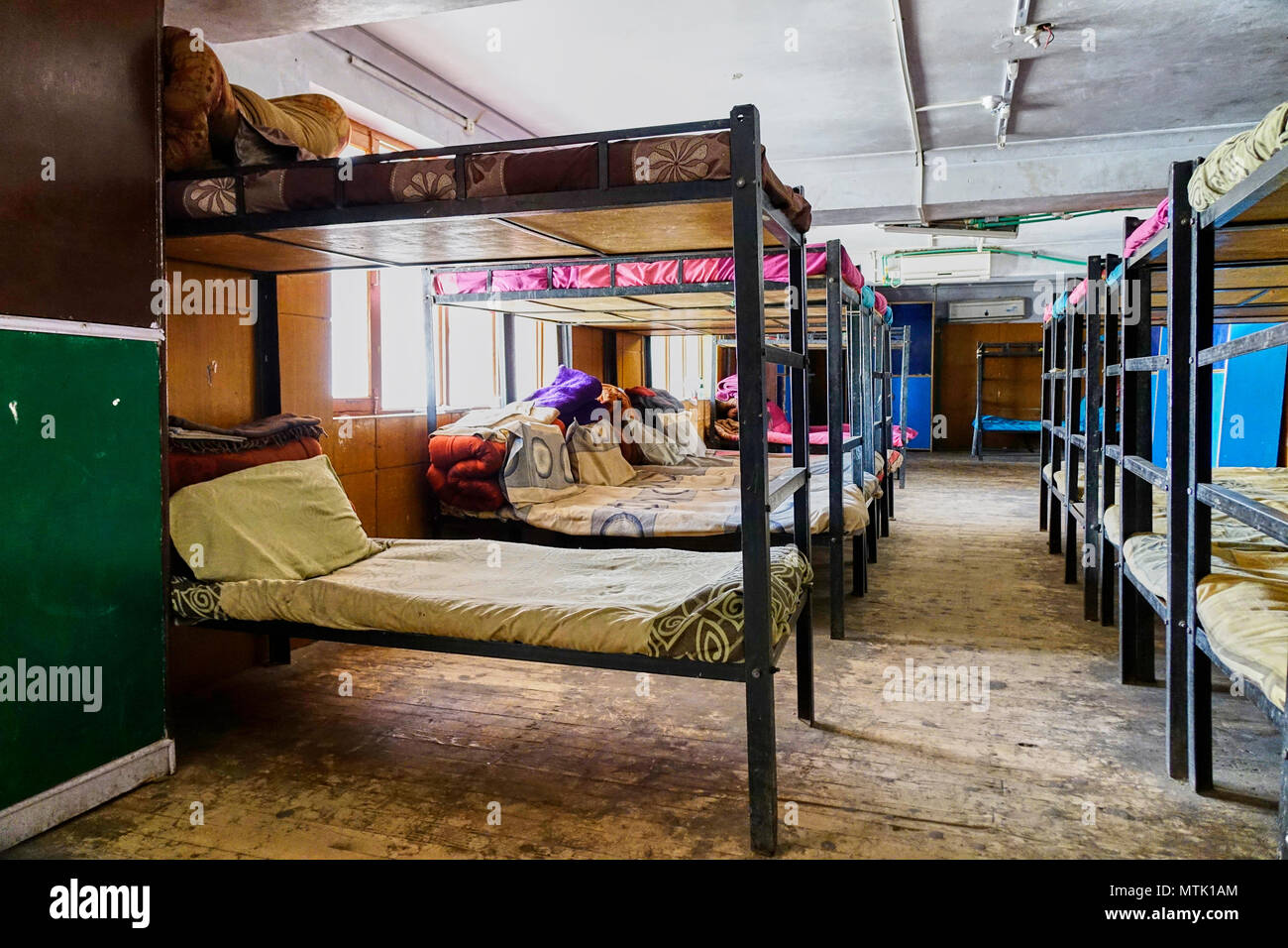 Dormitory bunkbeds in a school in Ladakh Stock Photo