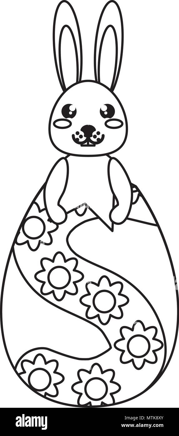 easter egg with cute rabbit over white background, vector illustration ...