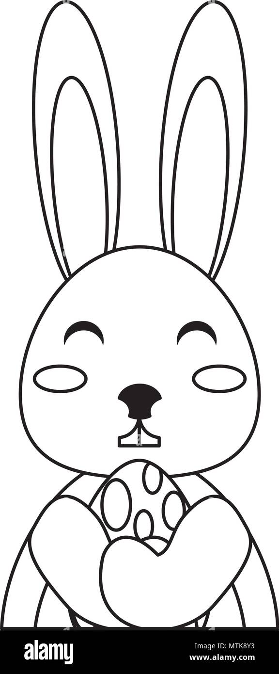 cute rabbit with easter egg over white background, vector illustration ...