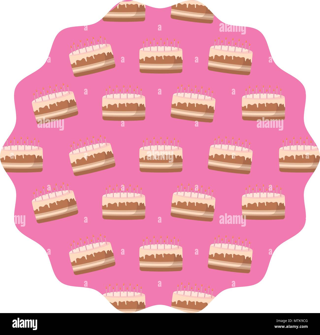 circular frame with birthday cake pattern over white background, vector ...