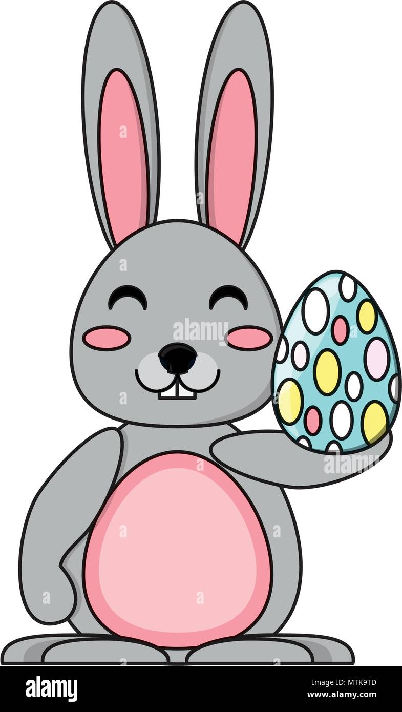 cute bunny with easter egg over white background, vector illustration ...