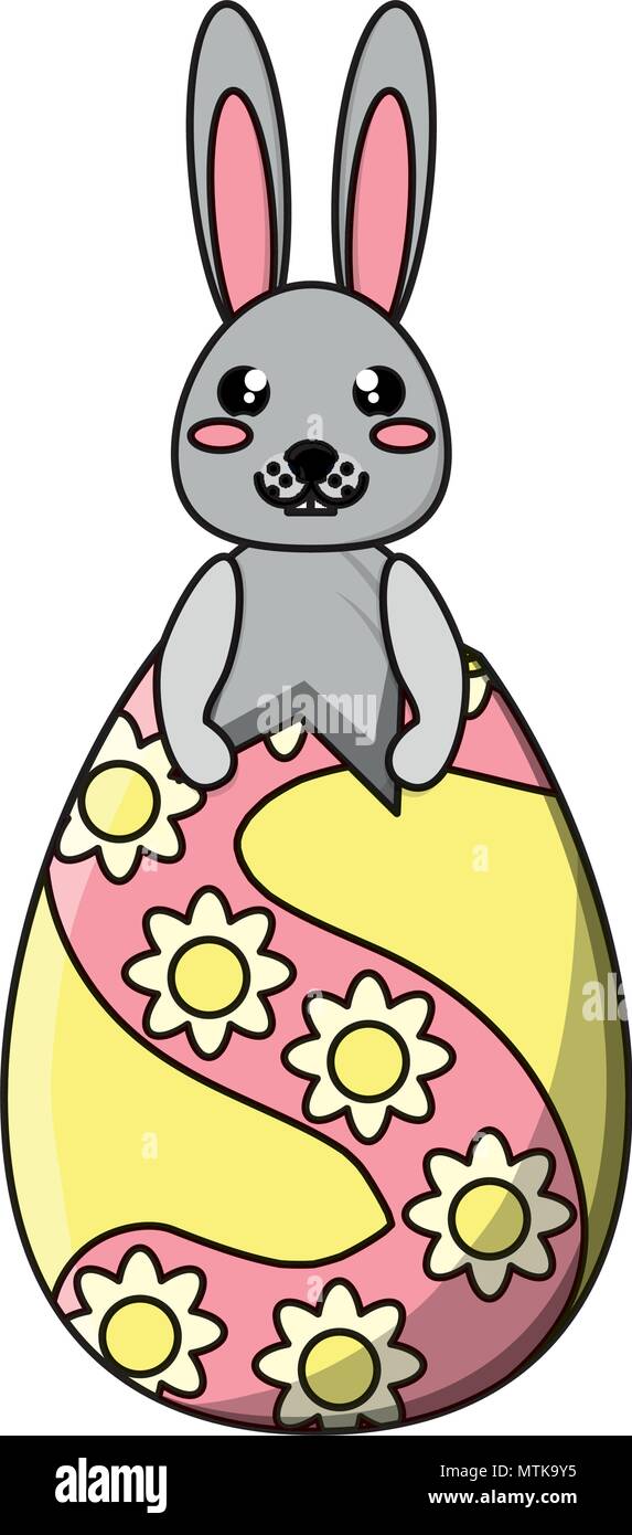 easter egg with cute rabbit over white background, vector illustration ...