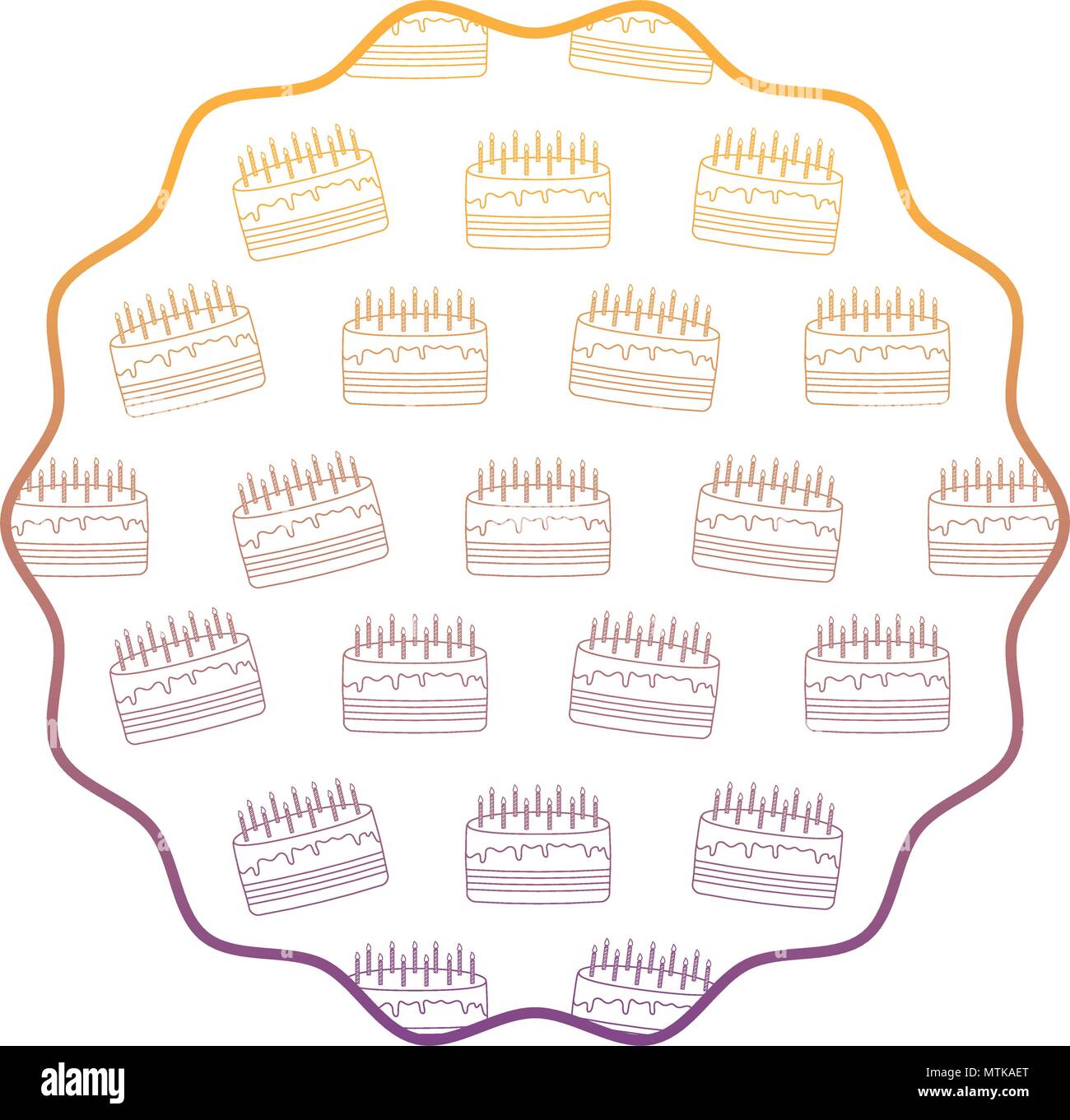 circular frame with birthday cake pattern over white background, vector ...