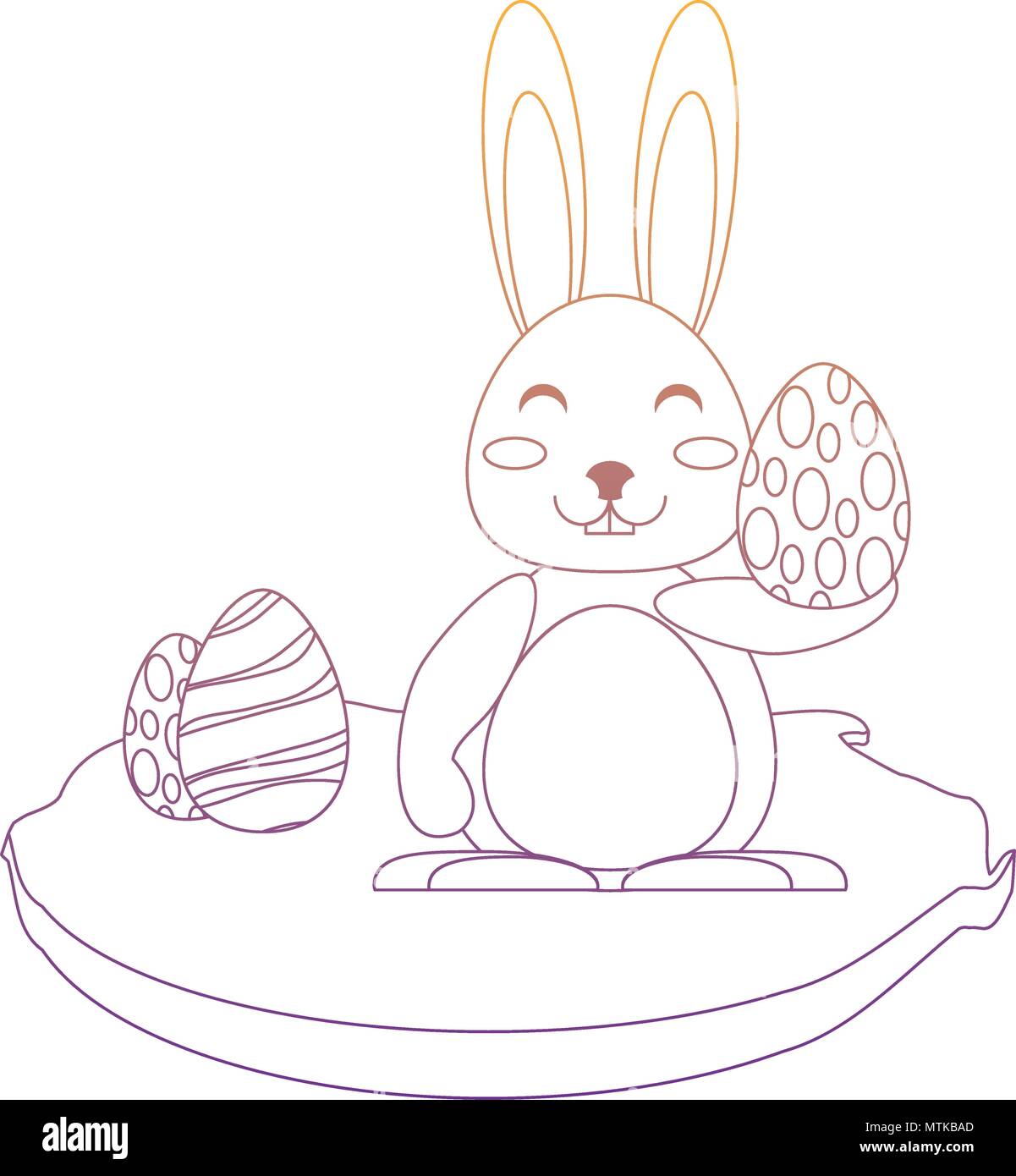cute rabbit with easter egg in the grass over white background, vector ...