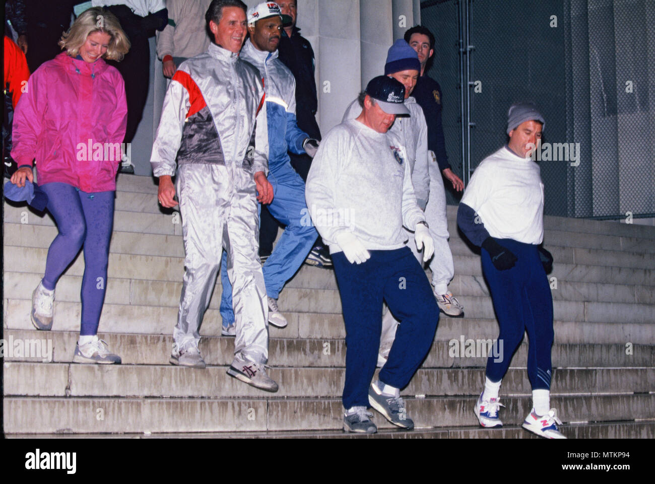 Washington DC 1993/01/22  President William Jefferson Clinton takes an early morning jog and runs down the steps of the Lincoln Memorial  Photograph by Dennis Brack Stock Photo