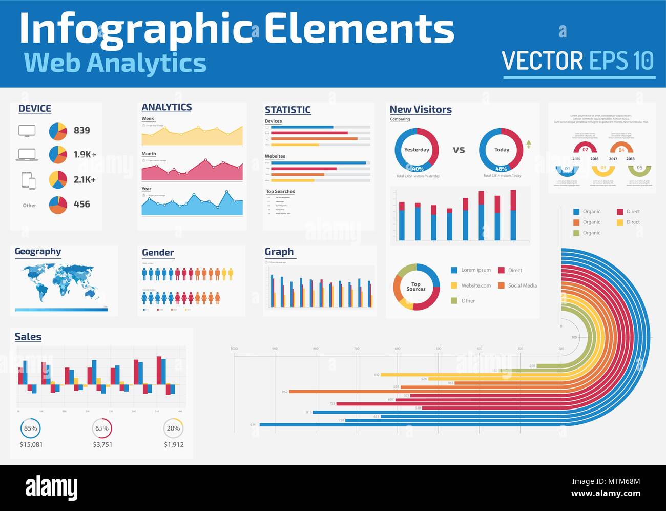 Infographic elements web analytics design template Stock Vector