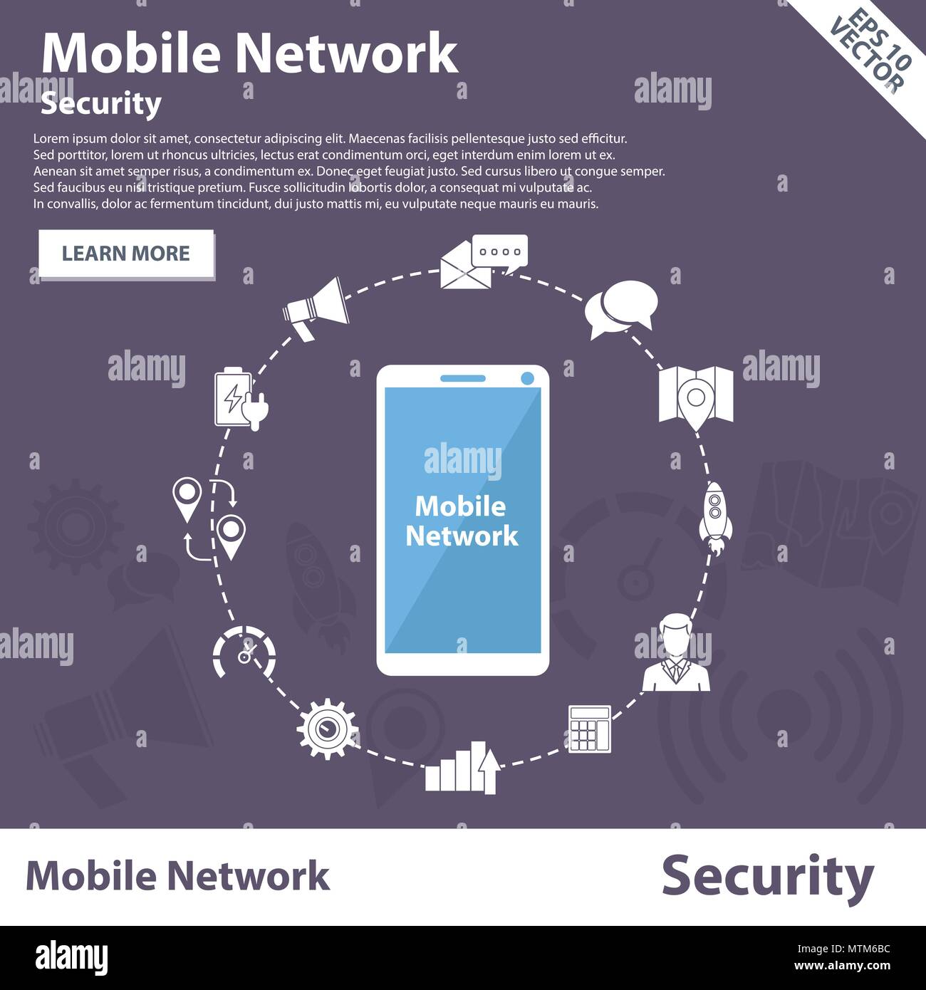 Mobile network security concept banner vector template design Stock Vector