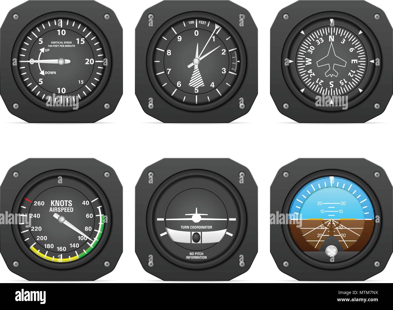 Flight instruments on a white background. Stock Vector