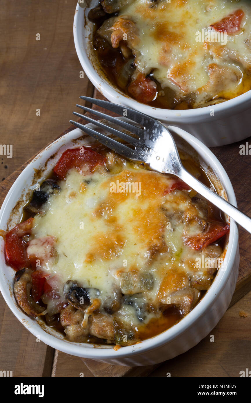 Individual oven dish of traditional Turkish Chicken casserole, Tavuc