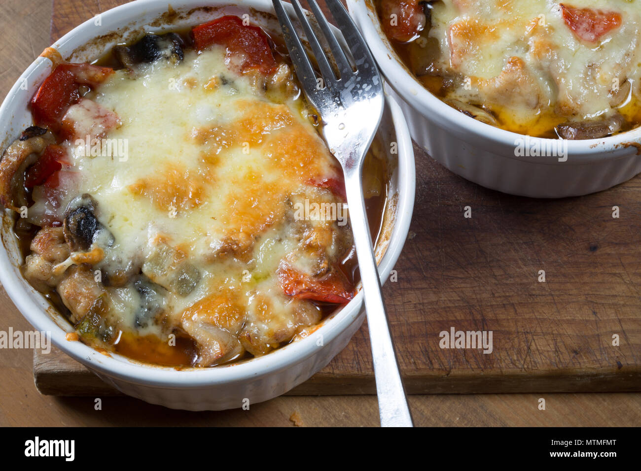 Individual oven dish of traditional Turkish Chicken casserole, Tavuc