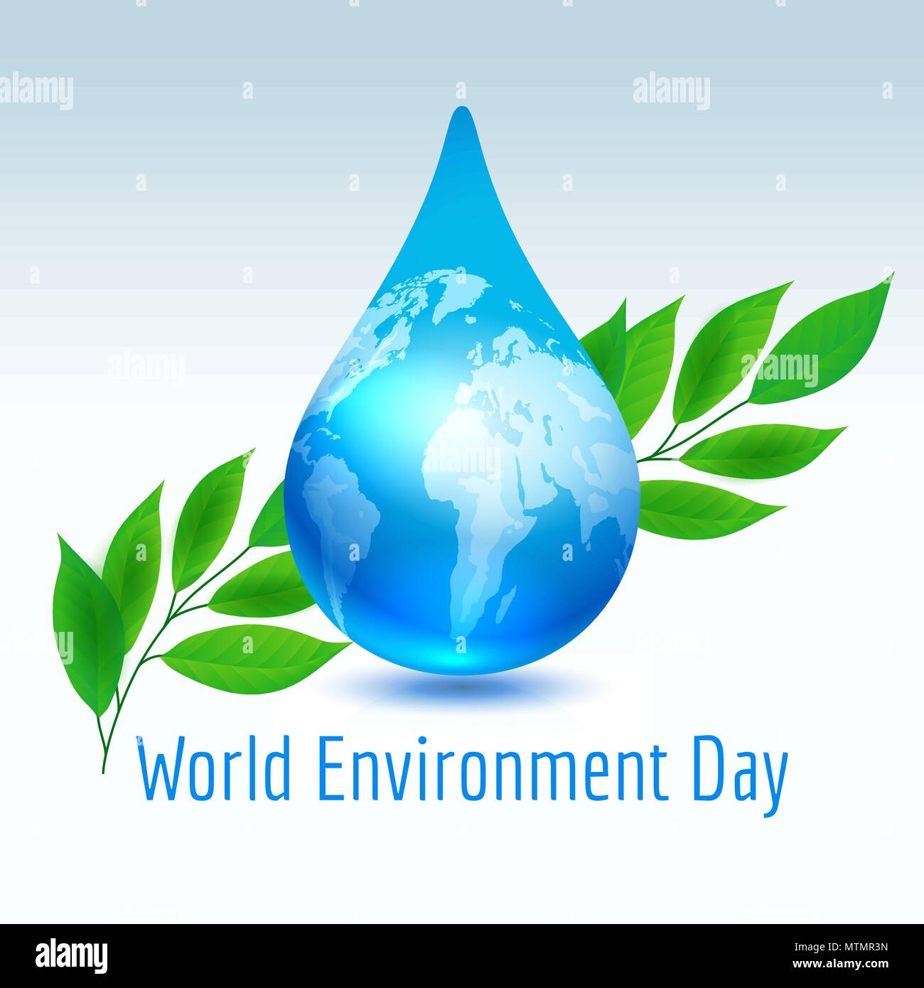 Earth drop with green leaves. World Environment Day concept, vector illustration Stock Vector
