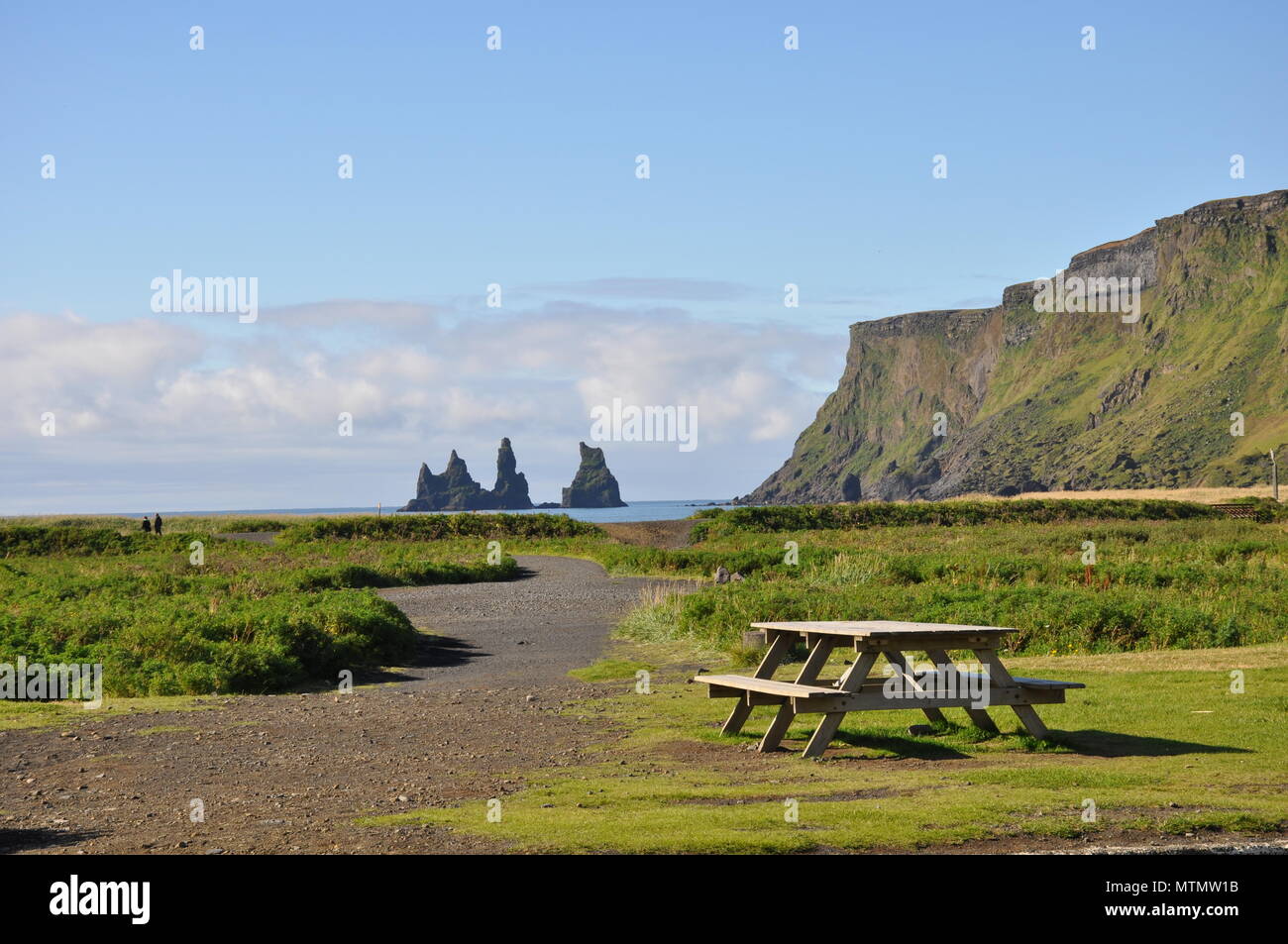 Picnic bench in Vík í Mýrdal, Iceland Stock Photo