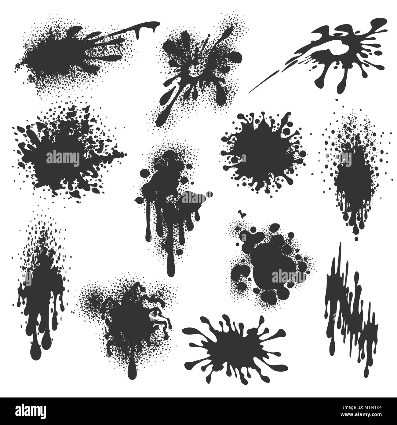 Ink drops. Vector paint spots isolated, inkblot or inked splatter white
