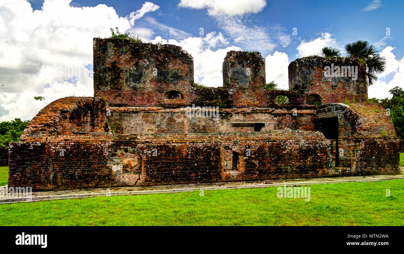Ruins of Zeeland fort on the island in Essequibo delta in Guyana Stock