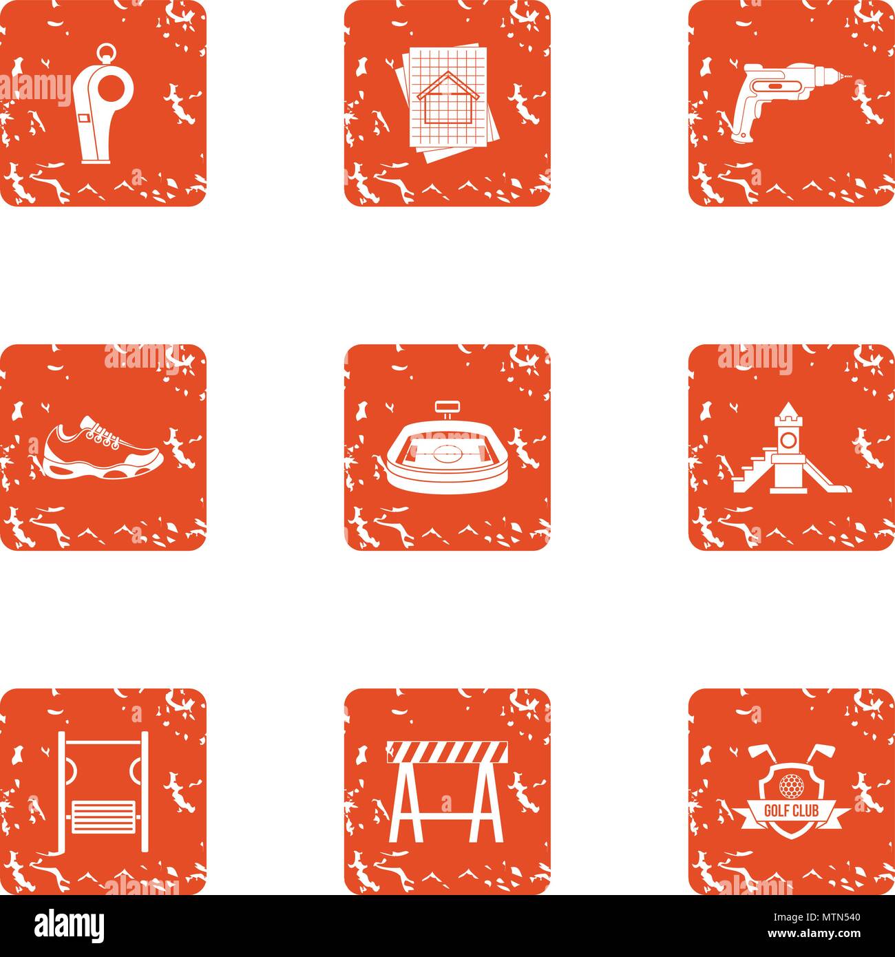 Stadium construction icons set, grunge style Stock Vector