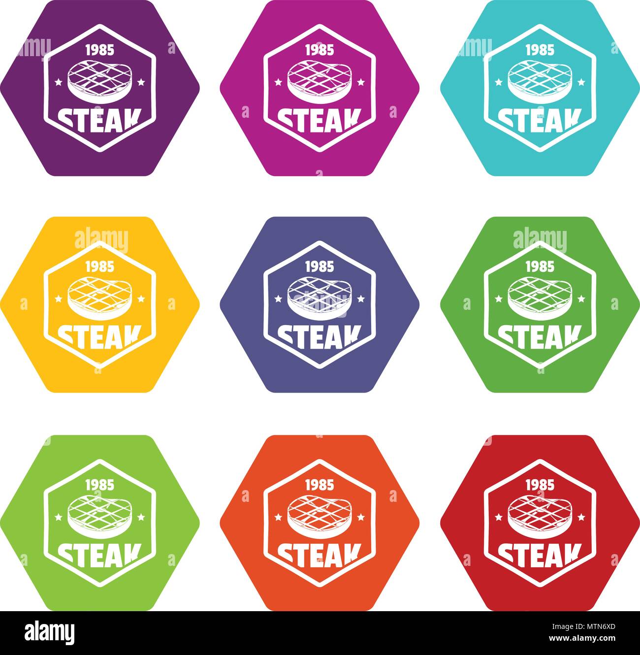 1985 steak icons set 9 vector Stock Vector