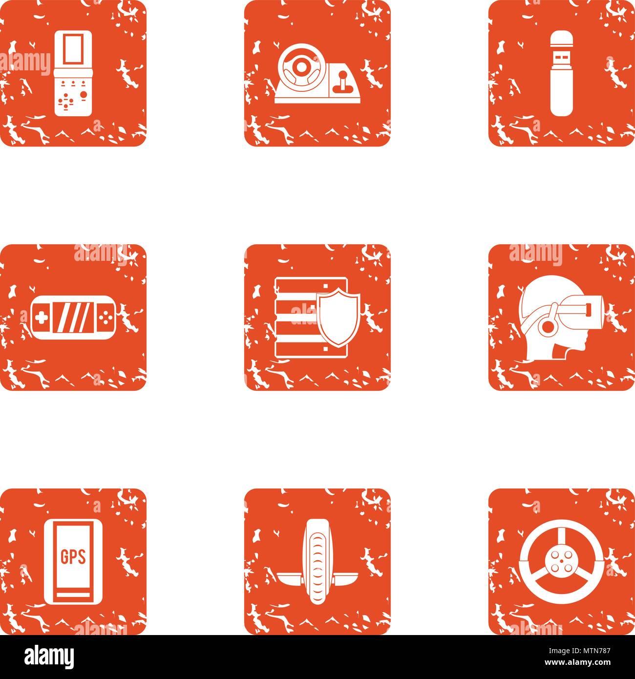 Transistor icons set, grunge style Stock Vector