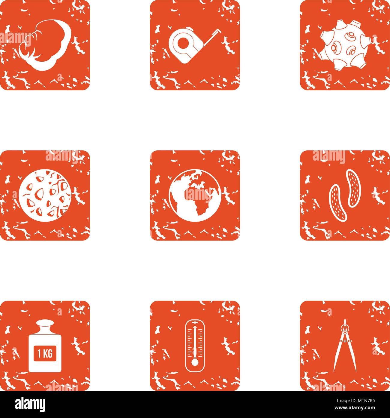 Gravity icons set, grunge style Stock Vector