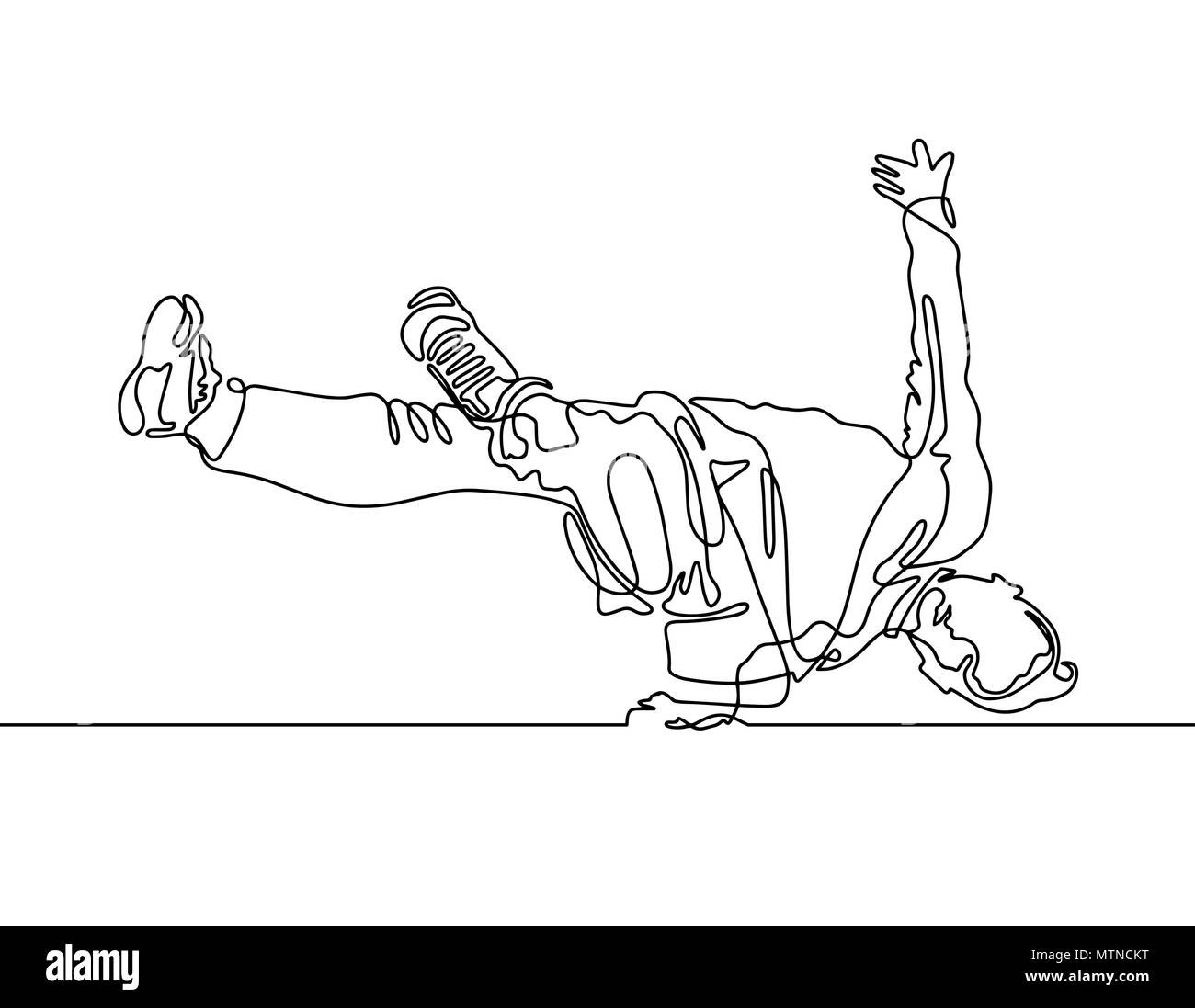 continuous one line drawing of young guy breakdancer Stock Vector