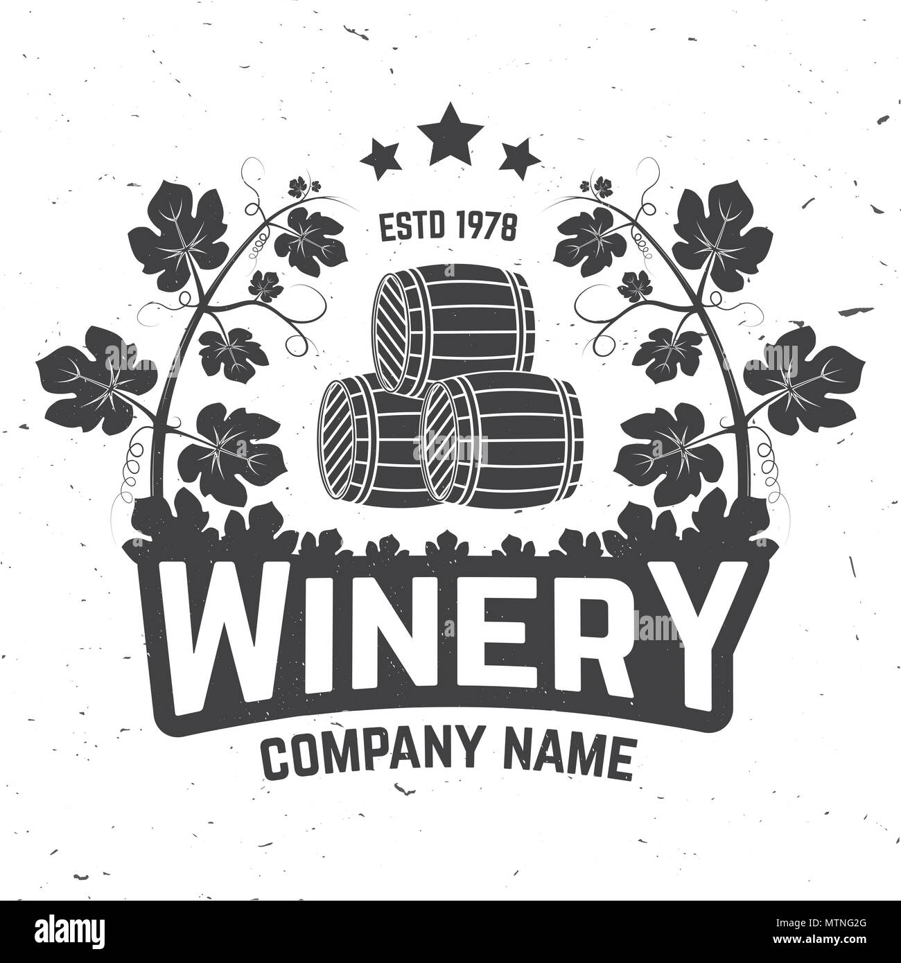 Winery company badge, sign or label. Vector illustration. Vintage design for winery company, bar, pub, shop, branding and restaurant business. Coaster for wine glasses Stock Vector