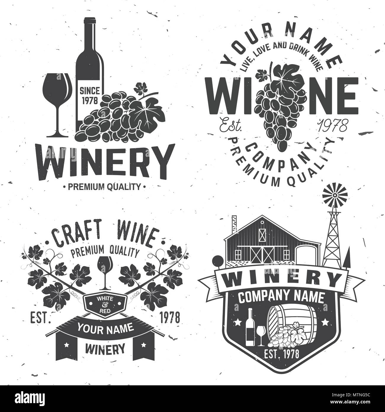 Winery company badge, sign or label. Vector illustration. Vintage design for winery company, bar, pub, shop, branding and restaurant business. Coaster for wine glasses Stock Vector