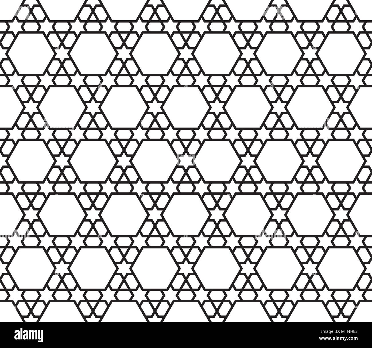 Seamless pattern in black and white in average lines.Based on arabic geometric patterns. Stock Vector