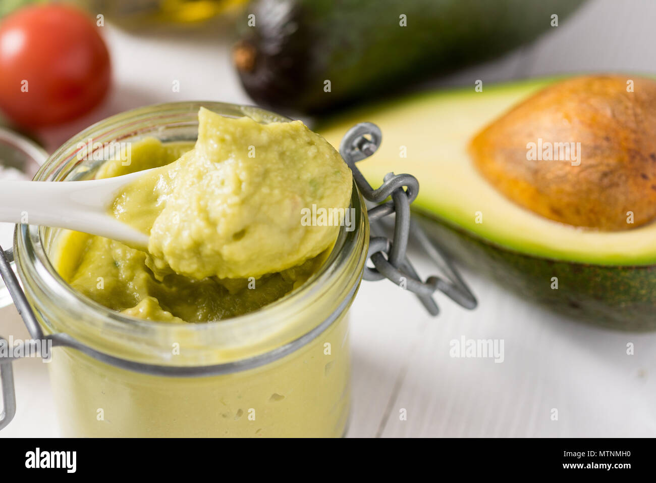 Vegan Raw and Healthy Food Concept. Homemade Avocado Spread Guacamole ...