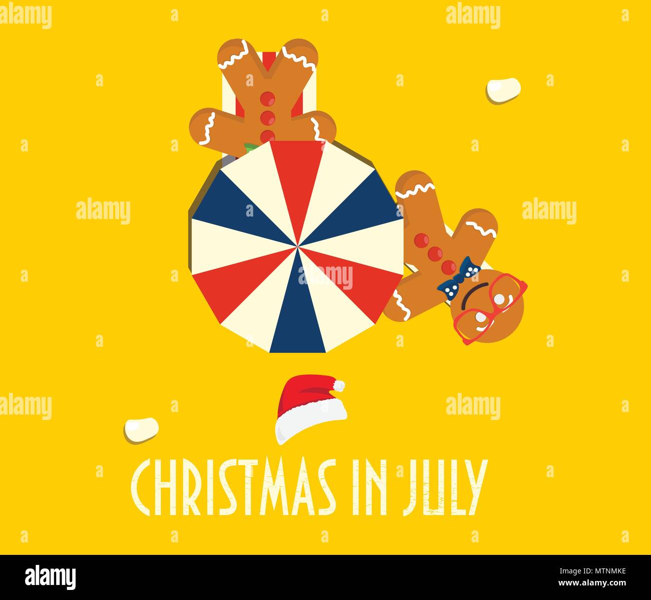 Christmas in July vector illustration Summer beach parasols