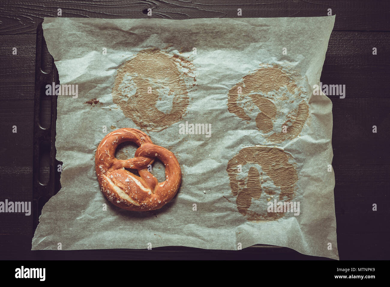 Rustic Look Pretzels From the Oven on Baking Sheet Stock Photo