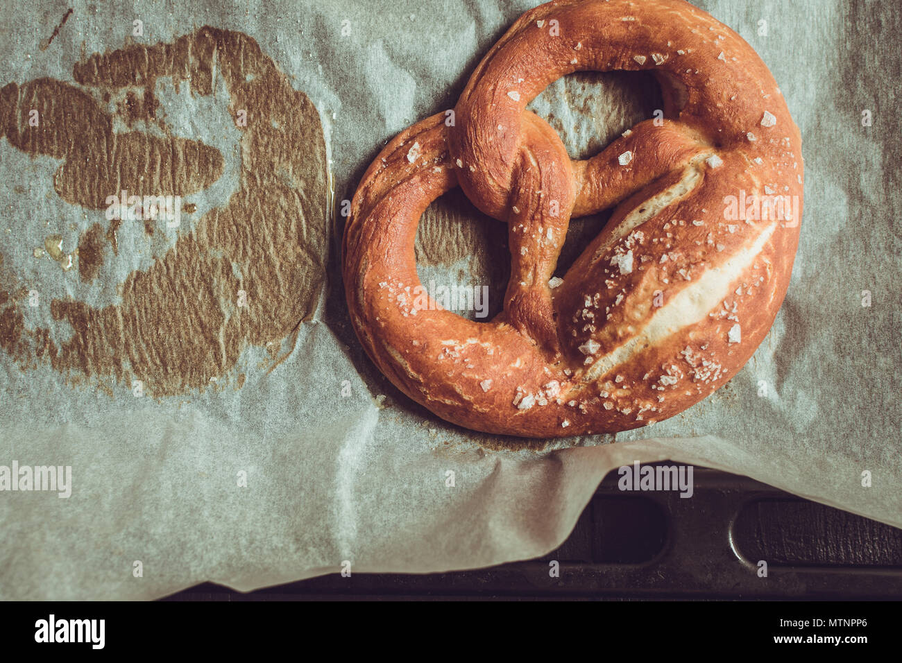 Rustic Look Pretzels From the Oven on Baking Sheet Stock Photo