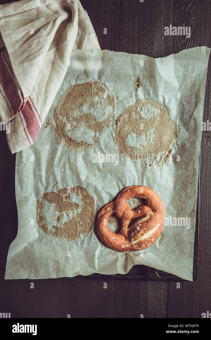 Rustic Look Pretzels From the Oven on Baking Sheet Stock Photo