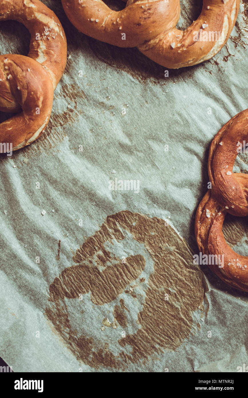 Rustic Look Pretzels From the Oven on Baking Sheet Stock Photo