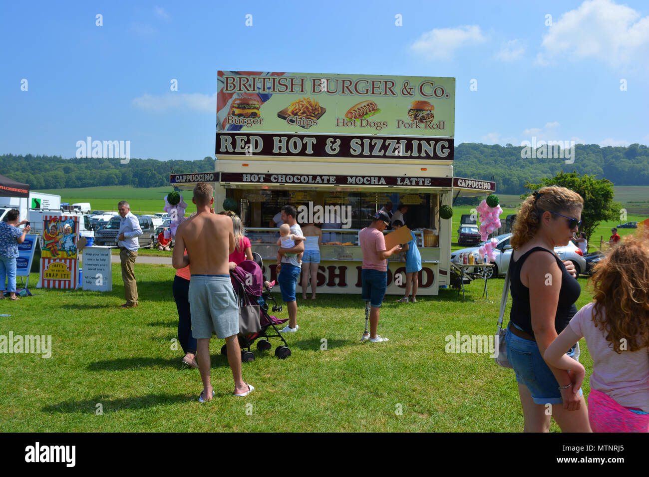 British Burger fast food stand at the annual Sherborne Castle Country Fair, Sherborne, Dorset, England. Stock Photo
