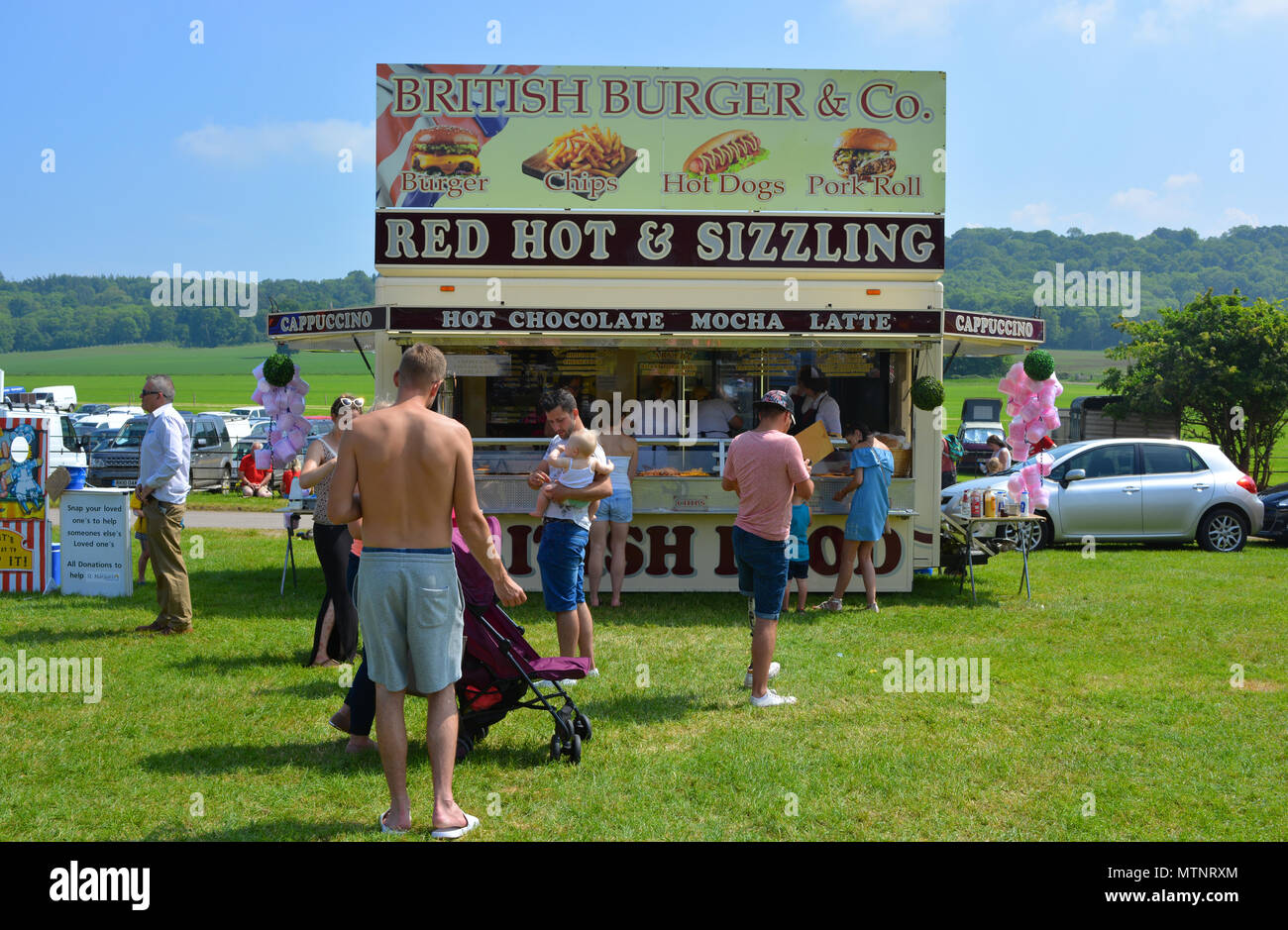 British Burger fast food stand at the annual Sherborne Castle Country Fair, Sherborne, Dorset, England. Stock Photo