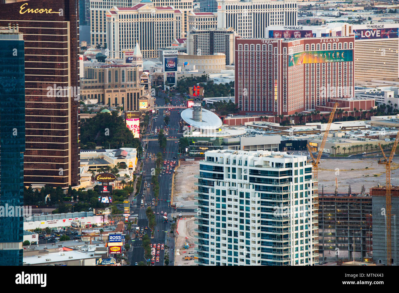 LAS VEGAS, NEVADA - MAY 15, 2018: View of world famous Las Vegas Boulevard also know as The Vegas Strip, with many luxury resort casino hotels in view Stock Photo