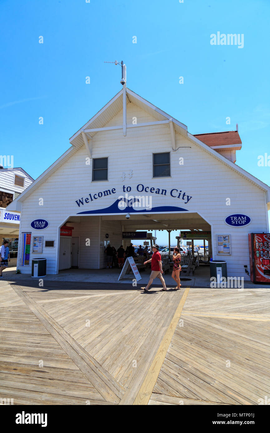 Picture of Ocean City, MD, USA - May 26, 2018: A tram station stop located on the ...