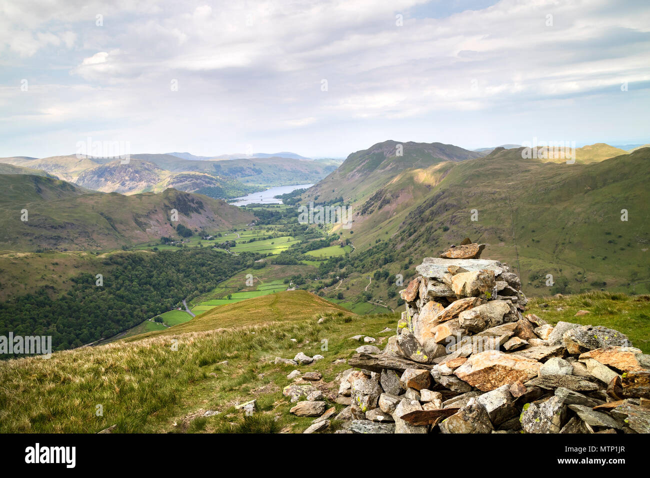 Patterdale and Ullswater from Hartsop Dodd, Lake District Cumbria, UK. Stock Photo