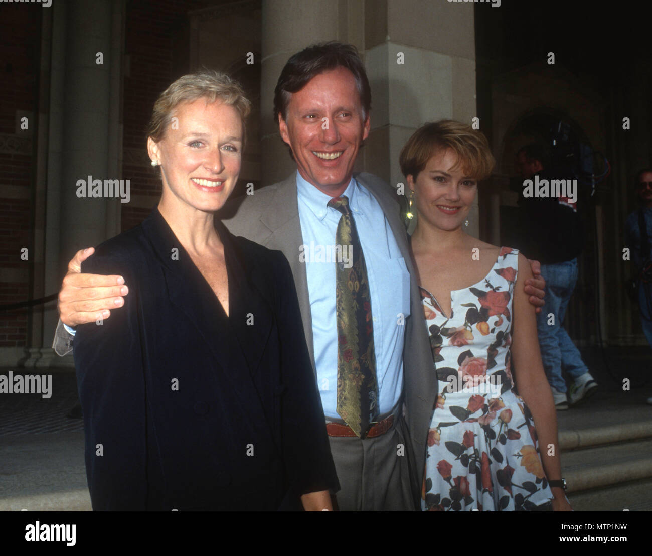 LOS ANGELES, CA - JUNE 28: (L-R) Actress Glenn Close, actor James Woods and girlfriend Julie Tesh attend the UCLA Film & Television Archive and the Academy of Television Arts & Sciences Present the Summerlong Tribute 'Hallmark Hall of Fame: The First 40 Years - 'Anniversary Salute' Gala to Kickoff the Celebration on June 28, 1991 at UCLA's Royce Hall in Westwood, Los Angeles, California. Photo by Barry King/Alamy Stock Photo Stock Photo