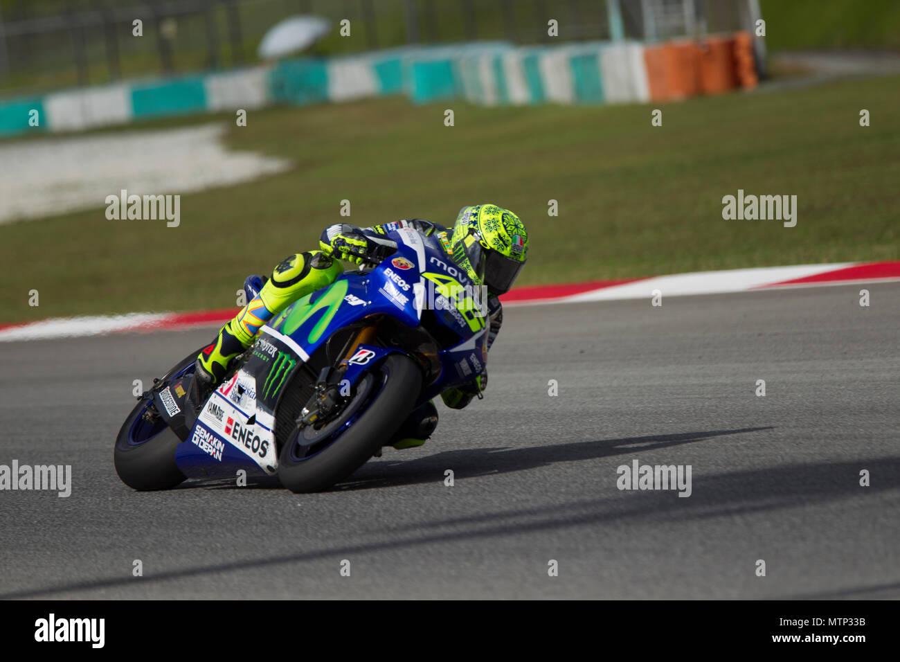 Nine times World Champion Valentino Rossi astride his Movistar