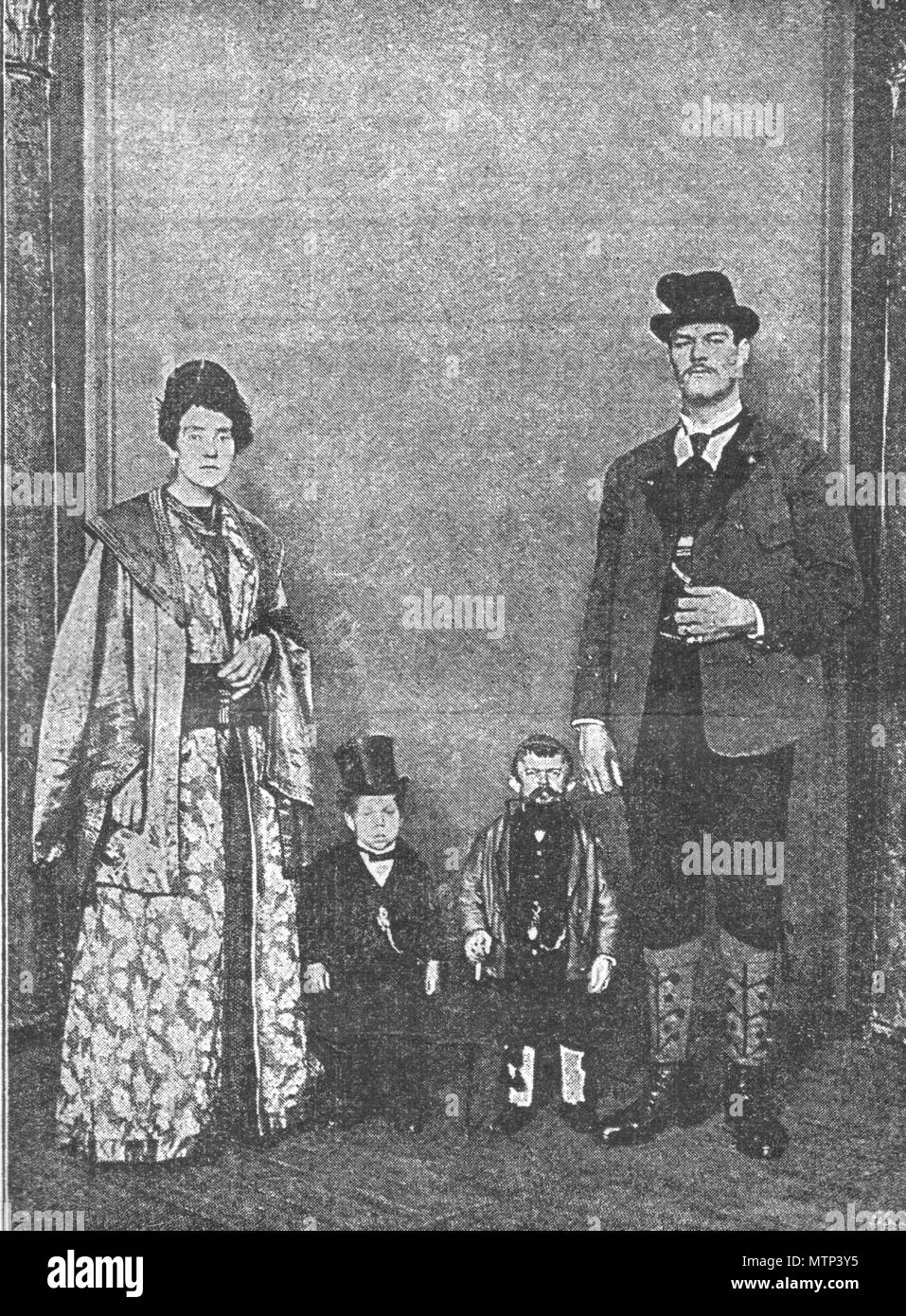 Most tall and most small people.Vintage engraved illustration