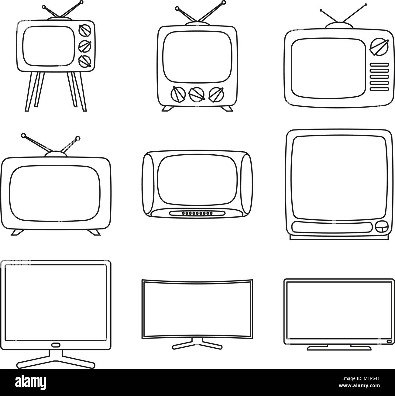 Line art black and white 9 element tv set Stock Vector