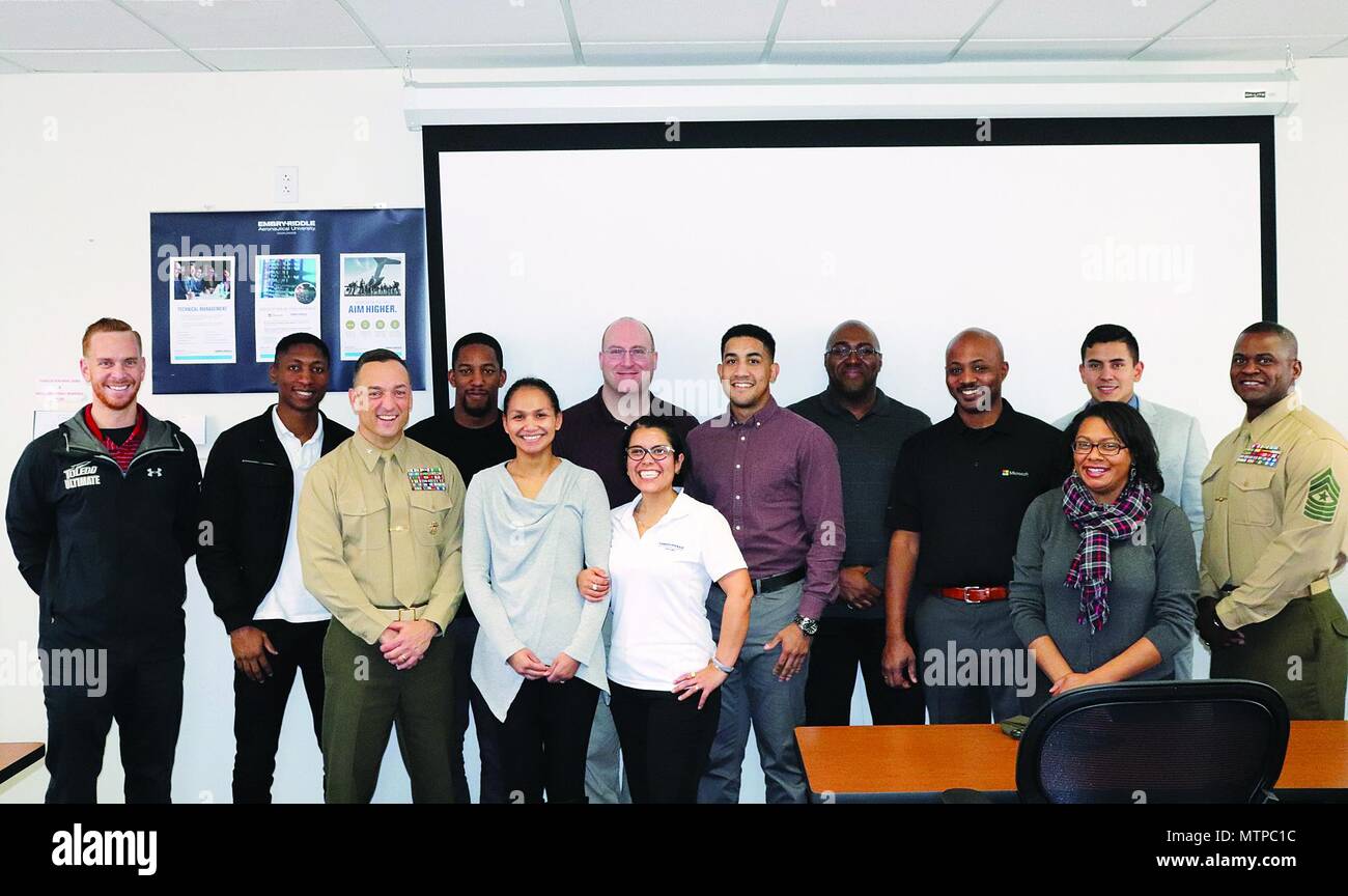 The inaugural class of the Microsoft Software and Systems Academy aboard Quantico with Academy and base leadership.  (Photo courtesy of Microsoft Software & Systems Academy). Stock Photo