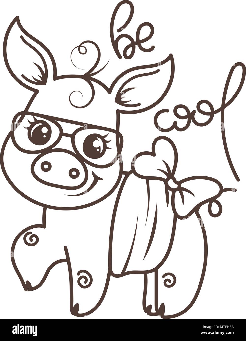 Download Cute Cartoon Baby Pig In A Cool Sunglasses Vector Illustration Coloring Page Stock Vector Image Art Alamy