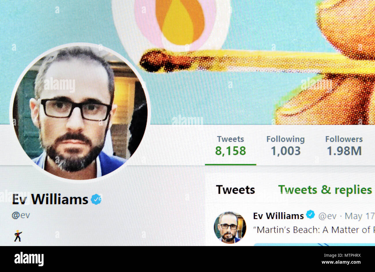 Ev Williams Twitter page (2018) Stock Photo