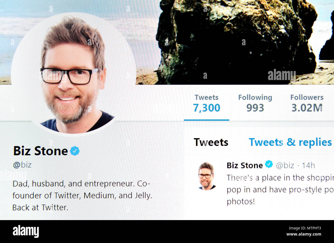 Biz Stone Twitter page (2018) Stock Photo