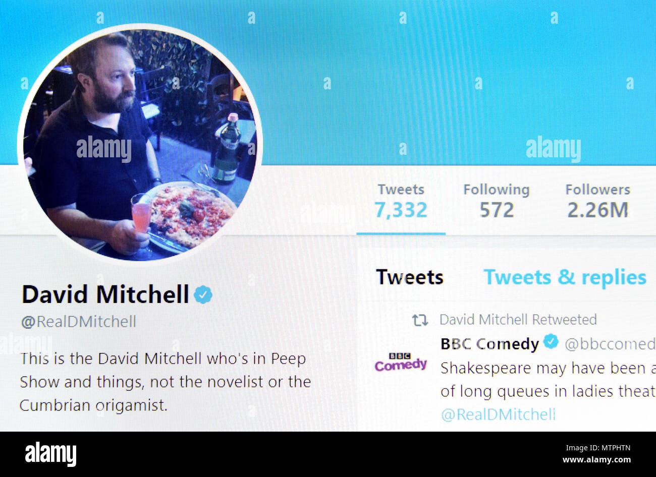 David Mitchell Twitter page (2018) Stock Photo