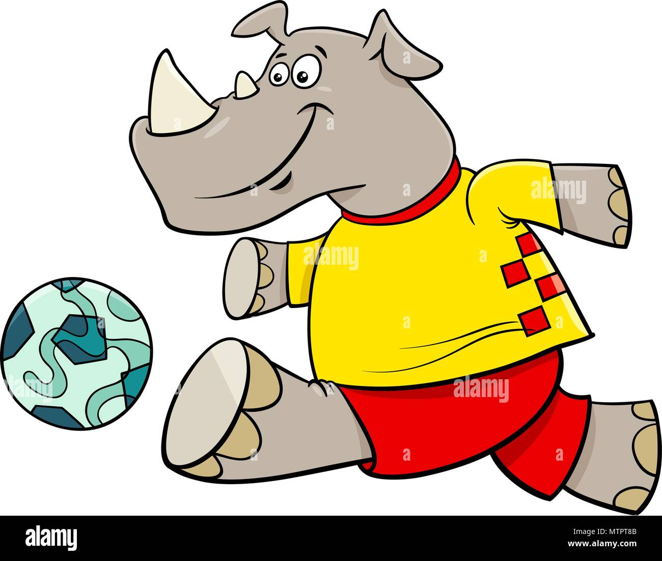 Cartoon Illustrations of Rhino Football or Soccer Player Character with